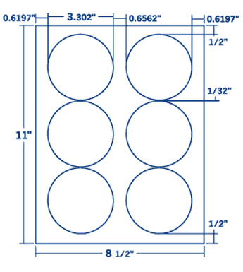 3.333" X 3.333" Laser/Inkjet Label-6 Per Sheet, 100 Sheets Per Pack, White, Permanent