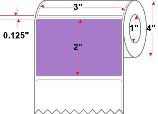 3 X 2 Premium Paper Direct Thermal Label - Perforated - PMS 2577 Light Violet 2577 - 4" Roll - Permanent