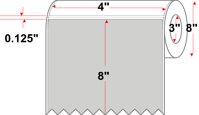 4 X 8 Premium Paper Direct Thermal Label - Perforated - PMS Cool Gray 2 Cool Gray 2 - 8" Roll - Permanent