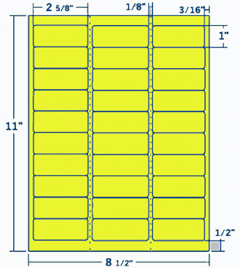 2.625" X 1" Laser/Inkjet Label-30 Per Sheet, 100 Sheets Per Pack, Fluorescent Yellow, Permanent