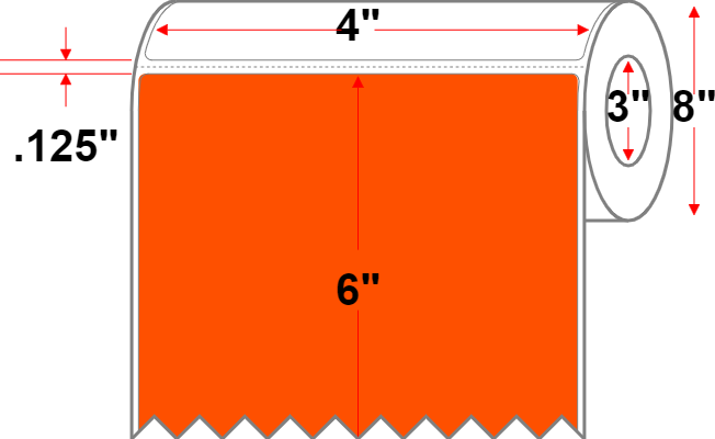 4 X 6 Economy Paper Direct Thermal Label - Perforated - Orange 21 - 8" Roll - Permanent