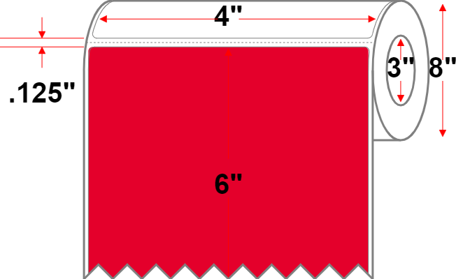 4 X 6 Premium Paper Thermal Transfer Label - Perforated - Red 185 - 8" Roll - Permanent