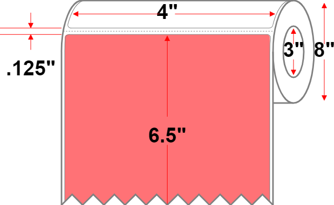 4 X 6.5 Economy Paper Thermal Transfer Label - Perforated - FL Red 805 - 8" Roll - Permanent