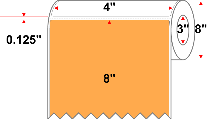 4 X 8 Premium Paper Thermal Transfer Label - Perforated - Fluorescent Orange 804 - 8" Roll - Permanent