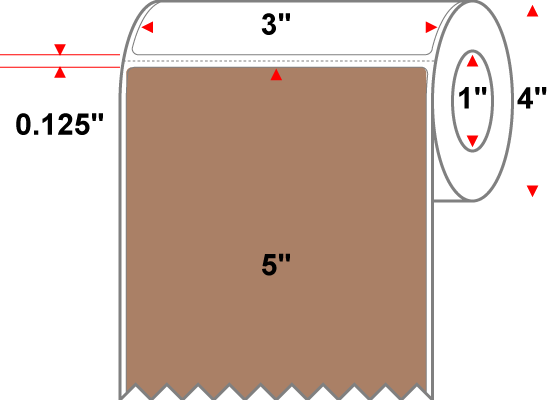 3 X 5 Premium Paper Direct Thermal Label - Perforated - PMS 479 Brown 479 - 4" Roll - Permanent