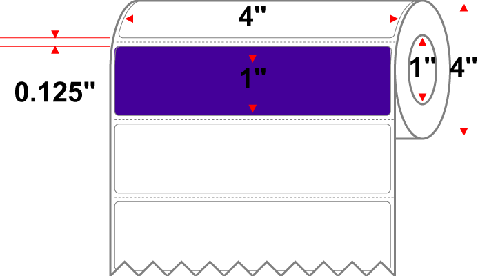 4 X 1 Premium Paper Direct Thermal Label - Perforated - Pantone Violet (Dark) Pantone Violet (Dark) - 4" Roll - Permanent