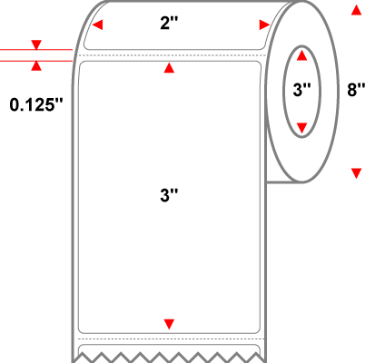 2 X 3 Premium Paper Direct Thermal Label - Perforated - White - 8" Roll - Permanent