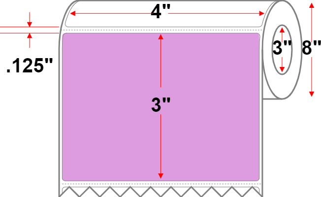 4 X 3 Premium Paper Thermal Transfer Label - Perforated - Light Purple 251 - 8" Roll - Permanent