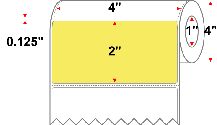 4 X 2 Premium Paper Thermal Transfer Label - Perforated - PMS 100 Light Yellow 100 - 4" Roll - Permanent
