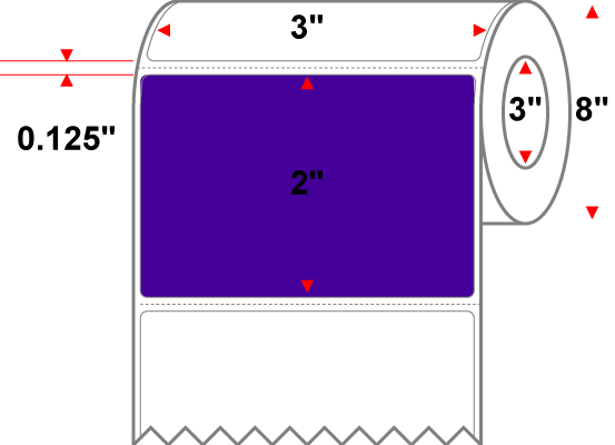 3 X 2 Premium Paper Direct Thermal Label - Perforated - Pantone Violet (Dark) Pantone Violet (Dark) - 8" Roll - Permanent