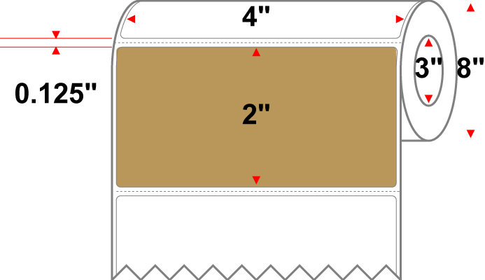 4 X 2 Premium Paper Thermal Transfer Label - Perforated - PMS 465 Cardboard Brown 465 - 8" Roll - Permanent