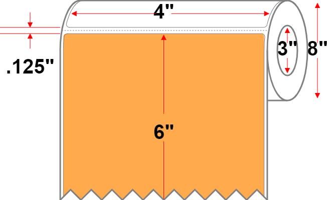 4 X 6 Economy Paper Direct Thermal Label - Perforated - FL Orange 804 - 8" Roll - Permanent