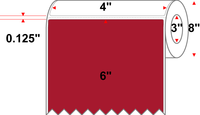 4 X 6 Premium Paper Thermal Transfer Label - Perforated - PMS 187 Dark Red 187 - 8" Roll - Permanent