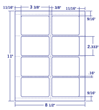 3.375" X 2.333" Laser/Inkjet Label-8 Per Sheet, 250 Sheets Per Pack, White, Permanent