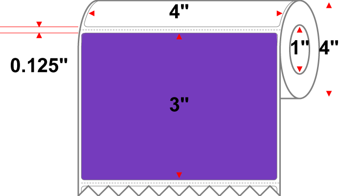 4 X 3 Premium Paper Direct Thermal Label - Perforated - PMS 266 Violet 266 - 4" Roll - Permanent