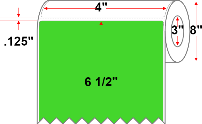 4 X 6.5 Premium Paper Thermal Transfer Label - Perforated - FL Green 802 - 8" Roll - Permanent
