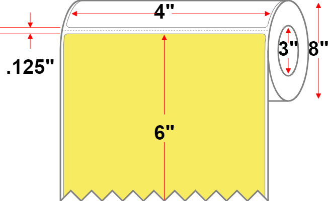 4 X 6 Premium Paper Thermal Transfer Label - Perforated - Light Yellow 100 - 8" Roll - Permanent