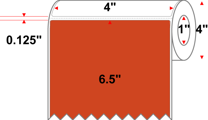 4 X 6.5 Premium Paper Thermal Transfer Label - Perforated - PMS 173 Dark Orange 173 - 4" Roll - Permanent