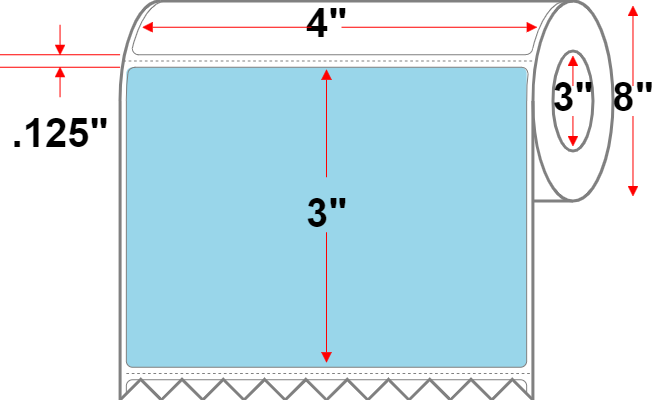 4 X 3 Premium Paper Thermal Transfer Label - Perforated - Light Blue 2975 - 8" Roll - Permanent