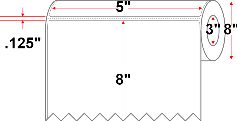 5 X 8 Premium Paper Thermal Transfer Label - Perforated - White - 8" Roll - Permanent