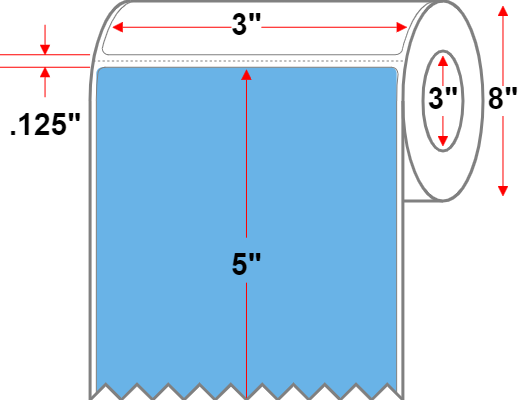 3 X 5 Premium Paper Direct Thermal Label - Perforated - Blue 292 - 8" Roll - Permanent