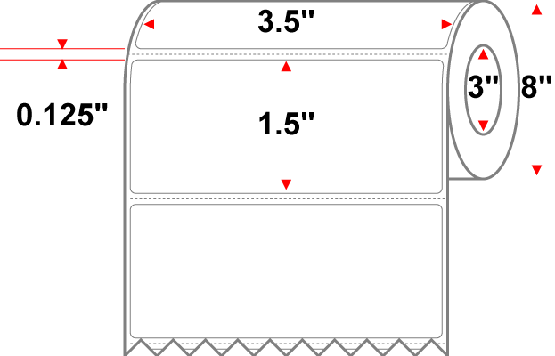 3.5 X 1.5 Premium Paper Thermal Transfer Label - Perforated - White - 8" Roll - Permanent