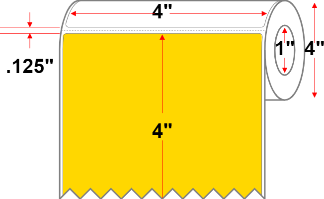 4 X 4 Premium Paper Direct Thermal Label - Perforated - Yellow Pantone Yellow - 4" Roll - Permanent