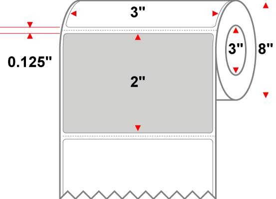 3 X 2 Premium Paper Direct Thermal Label - Perforated - PMS Cool Gray 2 Cool Gray 2 - 8" Roll - Permanent