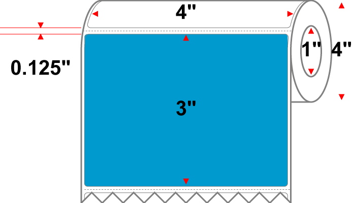 4 X 3 Premium Paper Thermal Transfer Label - Perforated - Fluorescent Blue 801 - 4" Roll - Permanent