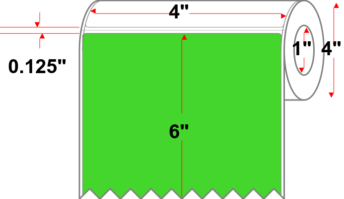 4 X 6 Premium Paper Thermal Transfer Label - Perforated - Fluorescent Green 802 - 4" Roll - Permanent