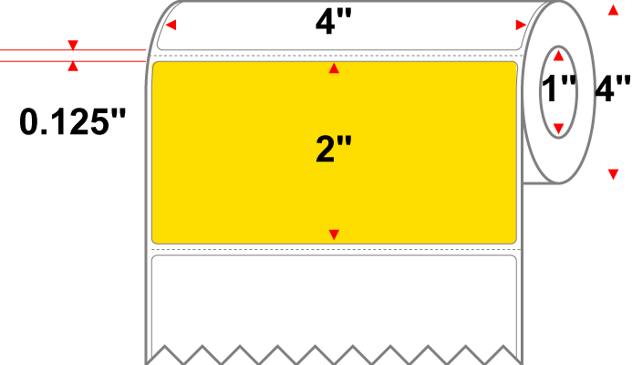 4 X 2 Premium Paper Direct Thermal Label - Perforated - Pantone Yellow Yellow - 4" Roll - Permanent