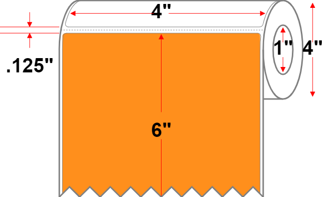 4 X 6 Premium Paper Thermal Transfer Label - Perforated - Orange 1495 - 4" Roll - Permanent