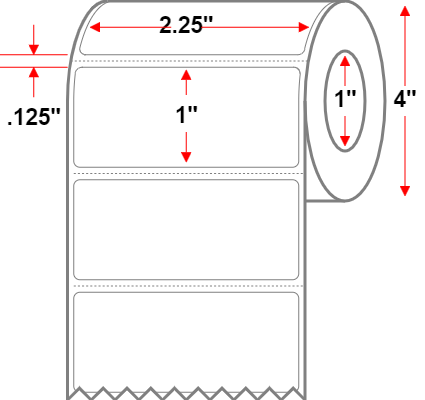 2.25 X 1 Premium Paper Direct Thermal Label - Perforated - White - 4" Roll - Permanent