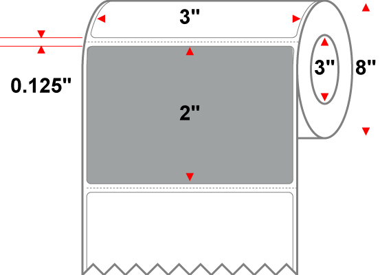 3 X 2 Premium Paper Thermal Transfer Label - Perforated - PMS 422 Gray (Medium) 422 - 8" Roll - Permanent