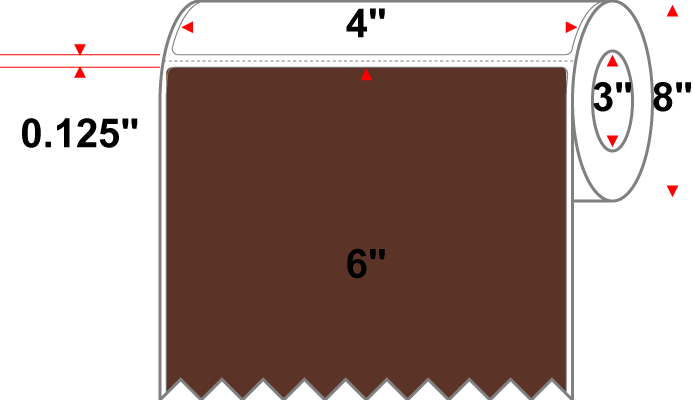 4 X 6 Premium Paper Thermal Transfer Label - Perforated - PMS 4695 Dark Brown 4695 - 8" Roll - Permanent