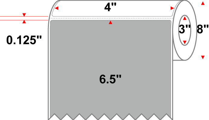 4 X 6.5 Premium Paper Direct Thermal Label - Perforated - PMS Cool Gray 5 (Medium) Gray 5 - 8" Roll - Permanent