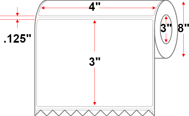 4 X 3 Premium Paper Direct Thermal Label - Perforated - White - 8" Roll - Permanent , Freezer