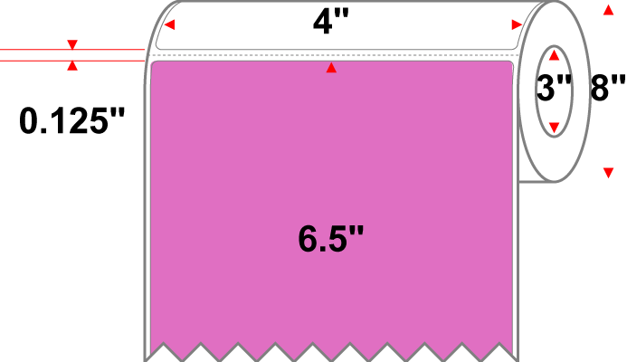 4 X 6.5 Premium Paper Direct Thermal Label - Perforated - PMS 2385 Purple/Red 2385 - 8" Roll - Permanent