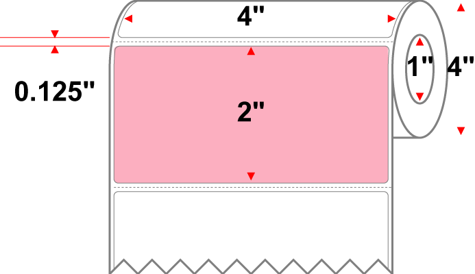 4 X 2 Premium Paper Direct Thermal Label - Perforated - PMS 1767 Pink 1767 - 4" Roll - Permanent