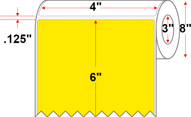 4 X 6 Premium Paper Thermal Transfer Label - Perforated - FL Yellow 803 - 8" Roll - Permanent