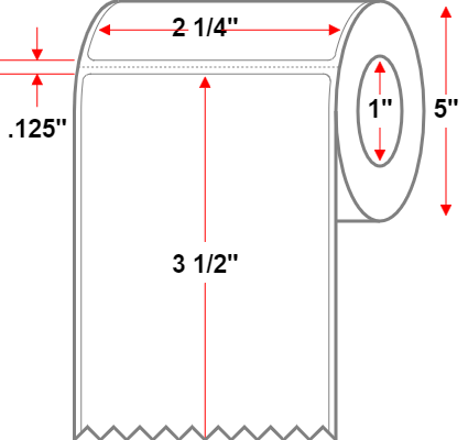 2.25 X 3.5 Premium Paper Direct Thermal Label - Perforated - White - 5" Roll - Permanent , Freezer