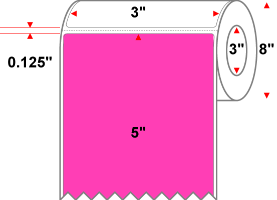 3 X 5 Premium Paper Thermal Transfer Label - Perforated - Fluorescent Pink 806 - 8" Roll - Permanent