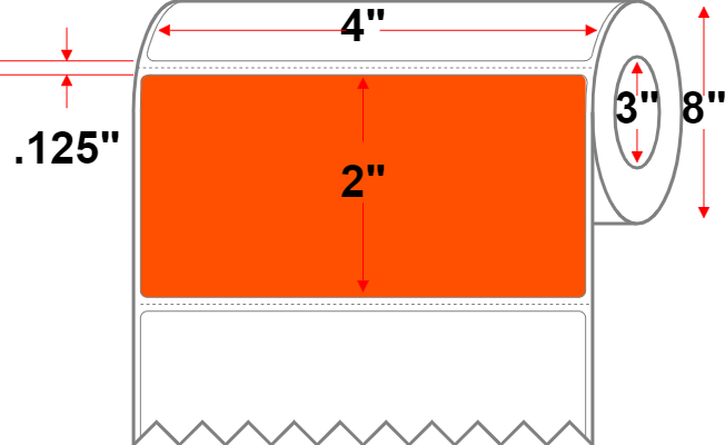 4 X 2 Premium Paper Thermal Transfer Label - Perforated - Orange 21 - 8" Roll - Permanent