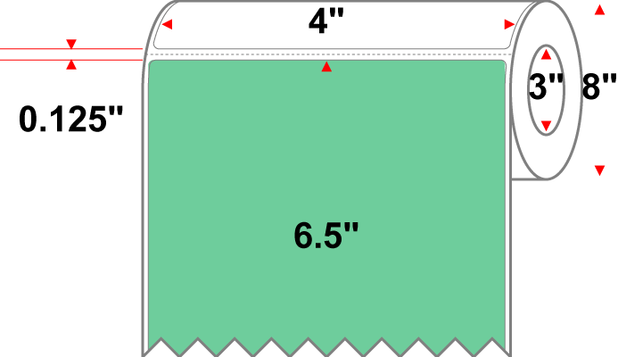 4 X 6.5 Premium Paper Thermal Transfer Label - Perforated - PMS 345 Green 345 - 8" Roll - Permanent