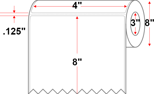 4" X 8" Inkjet Label - Perforated - Synthetic - White - 8" Roll - All-Temp