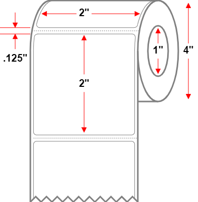 2 X 2 Premium Paper Direct Thermal Label - Perforated - White - 4" Roll - Permanent