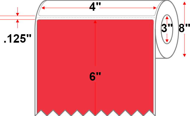 4 X 6 Premium Paper Thermal Transfer Label - Perforated - Red 32 - 8" Roll - Permanent