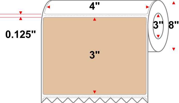 4 X 3 Premium Paper Direct Thermal Label - Perforated - PMS 726 Brown 726 - 8" Roll - Permanent
