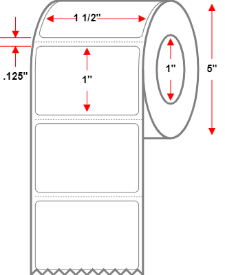 1.5 X 1 Premium Paper Thermal Transfer Label - Perforated - White - 5" Roll - Permanent