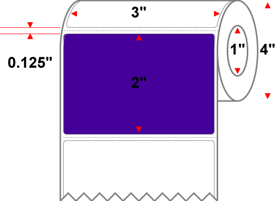 3 X 2 Premium Paper Direct Thermal Label - Perforated - Pantone Violet (Dark) Pantone Violet (Dark) - 4" Roll - Permanent